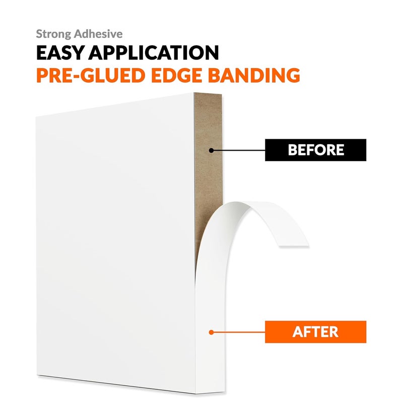 LEAFLEX White Edge Banding 1 inch x 50 ft Melamine Iron On Adhesive Edging Cabinet Repair Laminate Shelf Board Countertop Furniture Strip Wood Veneer Tape Trim Peel Stick Cabinet Molding Vinyl PVC Iron - Image 4